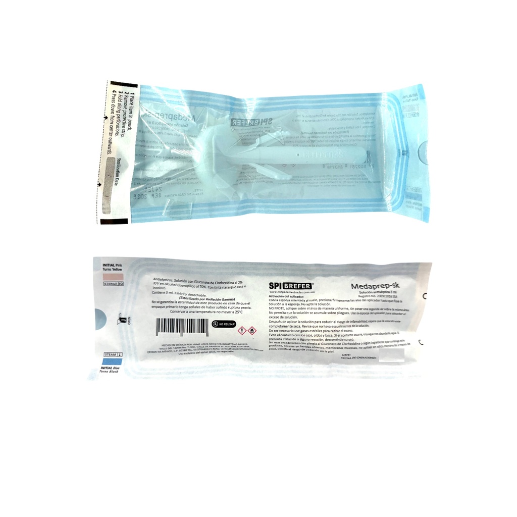 Solución quirúrgica clorhexidina 2% p/v alcohol isopropílico 70% con aplicador 3 ml. Pieza