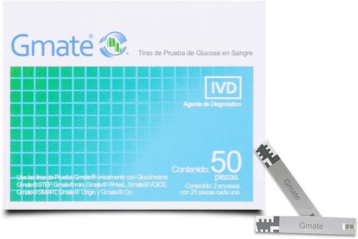 [GMATESTRIPDL C/50] Tiras reactivas para glucómetro Gmate DL. 50 piezas