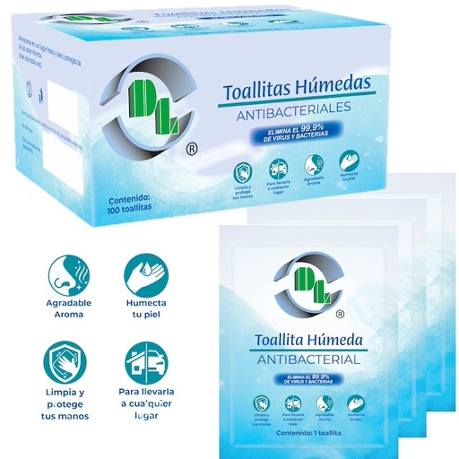 [THABC100] ToallItas Húmedas antibacteriales. Caja con 100