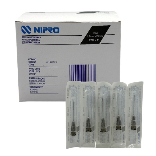 [AH2225] Aguja Hipodérmica 22G x 25mm (1”) Negro NIPRO Caja con 100 Piezas