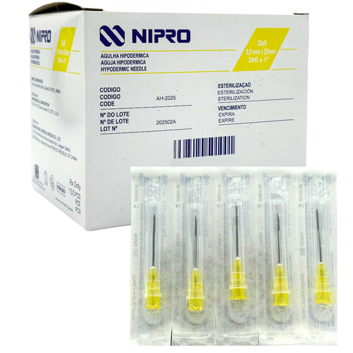 [060.040.3711 (AH2032)] Aguja Hipodérmica 20G x 32mm (1 1/4”) Amarillo NIPRO Caja con 100 Piezas