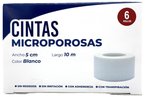 [060.203.0363 (MC-01-3013)] Cinta Microporosa de tela no tejida 5 cm x 10 mts. Caja con 6 Piezas CODIFARMA