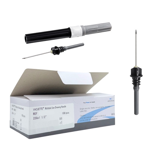 [080.025.0128 (TC-450075-6M  )] Aguja para toma múltiple o sencilla 22G X 38 mm (1 1/2”) Negra Caja con 100 Piezas NIPRO