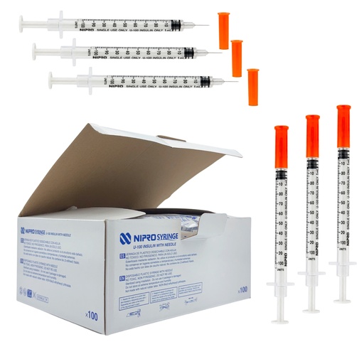 [JD-01U3106/IB] Jeringa para insulina de 1 mL con Aguja 31G x 6mm NIPRO Caja con 100 Piezas 