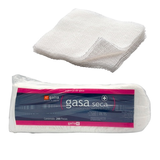 [060.436.0707 (GT00296)] Gasa no esterilizada 10cmX10cm Tipo VII 8 Capas Tejido Plano 20X12. Paquete con 200 GALIA