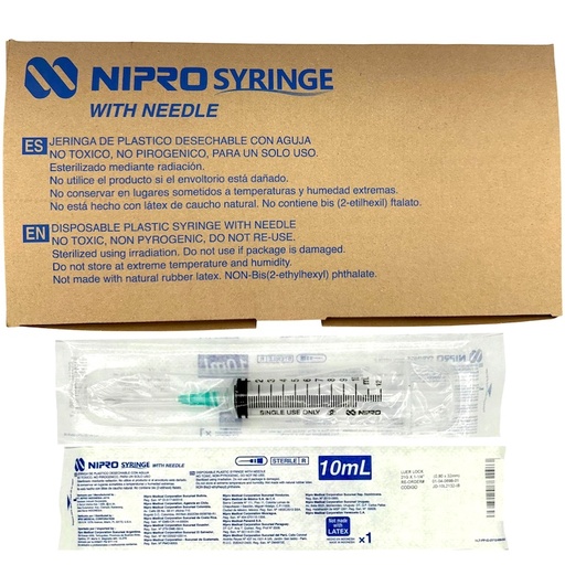 [060.550.0677 (JD-10L2132-SB)] Jeringa de plástico de 10 ml con aguja 21G×32mm. Caja con 100 NIPRO
