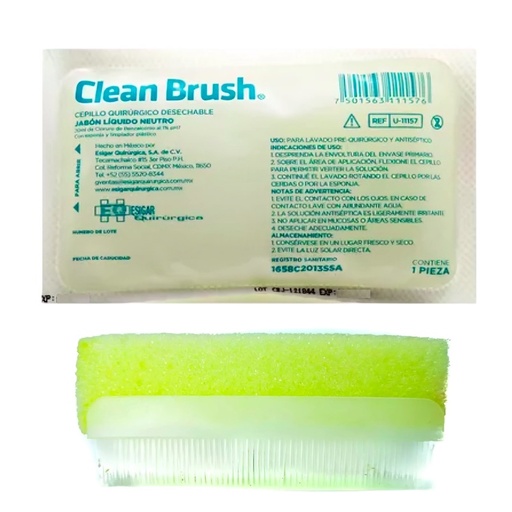[CLEAN-BRUSH-JABON NEUTRO] Cepillo Quirúrgico con Jabón Liquido Neutro, cloruro de benzalconio al 1% ph7  , desechable, pieza. 