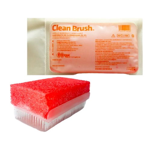 [CLEAN-BRUSH-CLORHEX] Cepillo Quirúrgico con Gluconato de Clorhexidina al 4%, desechable,  Piezas.  