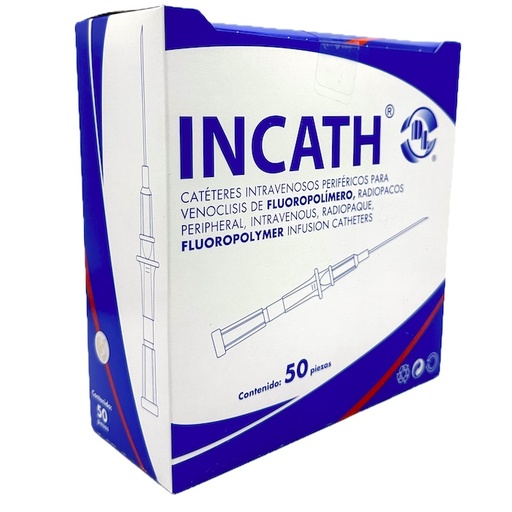 [INCATH F18G28-34] Catéter para venoclisis de Fluoropolímeros Radiopaco Longitud: 28-34 mm Calibre: 18 G. Verde Envase con 50 piezas. INCATH