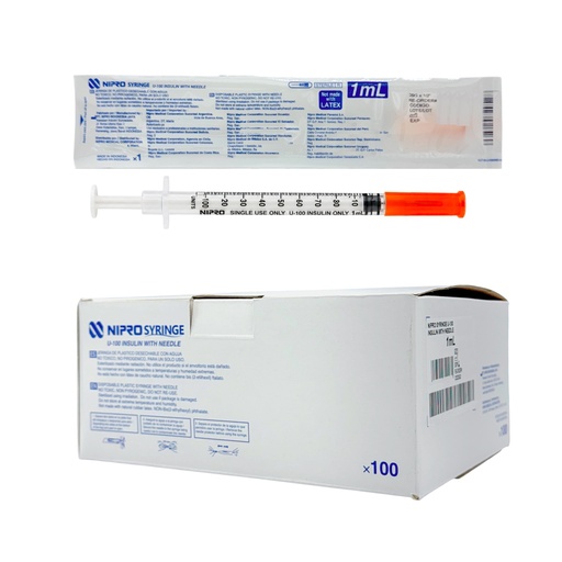 [JD-01U2913] Jeringa para insulina 1 ml. con aguja calibre 29 G x 13 mm Caja con 100 piezas NIPRO 
