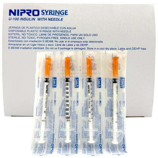 [JD-01U3013] Jeringa para insulina 1 ml. con aguja calibre 30 G x 13 mm Caja con 100 piezas NIPRO