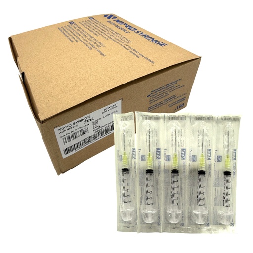 [JD-03L2032] Jeringas de plástico 3 ml con aguja 20Gx32mm. Caja con 100 piezas. NIPRO 