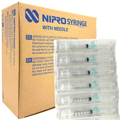 [JD-03L2132] Jeringas de plástico 3 ml con aguja 21Gx32mm. Caja con 100 piezas. NIPRO  