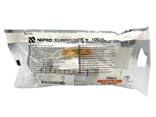 [SFS-1001WP] Bomba de Infusión continua a largo plazo, volumen 100 ml,  flujo 0.6 mL/hr, NIPRO.