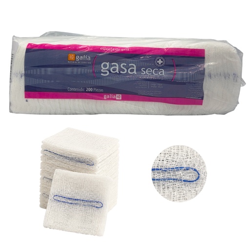 [GT00348] Gasa no esterilizada, 10cmX10cm, Tipo VII 12 Capas, con Trama Opaca a los Rayos X, Tejido Plano 20X12 Paquete con 200 GALIA