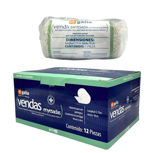 [GT00948 (060.953.0555)] Venda Enyesada Algodón 10cm X 2.75m. Bolsa con 12 piezas. GALIA