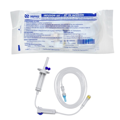 [IS-170/AV/RL/PI-WB] Set de Infusion, Normogotero 170 cm LUER LOCK sin filtro. NIPRO