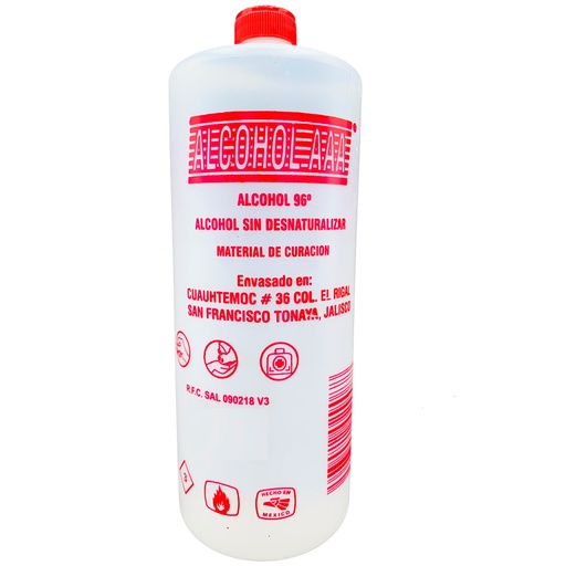[080.829.3575] Alcohol Etílico 96° ALC Sin desnaturalizar 1 Litro