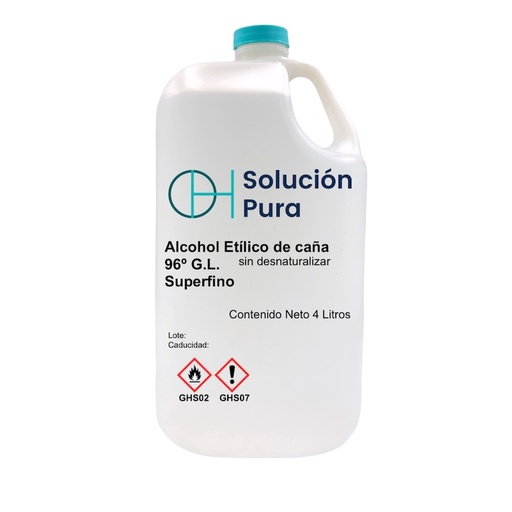 [ALC96-4L] Alcohol Etílico 96° ALC. Sin desnaturalizar 4 Litros