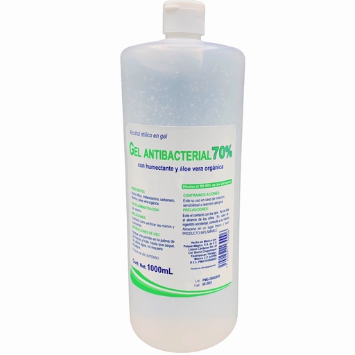 [ALCH-GEL-1L] Alcohol en gel aloe vera con tapa dosificadora. Envase 1 Litro