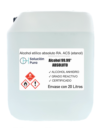 [ALCH-ABS-20L] Alcohol etílico absoluto 99.99º RA. ACS. envase 20L