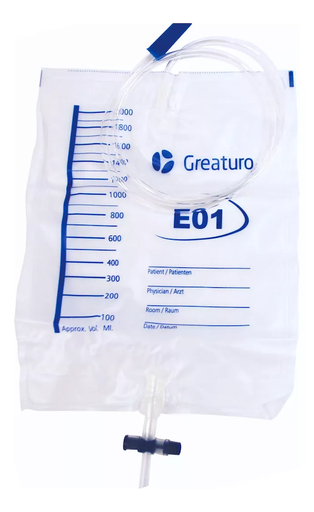 [GTC-GCU201601] Bolsa recolectora de orina para cama Medstar de 2000 ml. Paquete con 10 bolsas estériles.