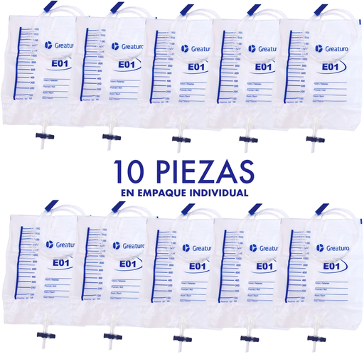 [GTC-GCU201601] Bolsa recolectora de orina para cama Medstar de 2000 ml. Paquete con 10 bolsas estériles.