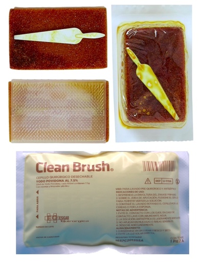 [CLEAN-BRUSH-Y] Cepillo Quirúrgico con Yodo Povidona al 7.5%, desechable, caja con pieza.