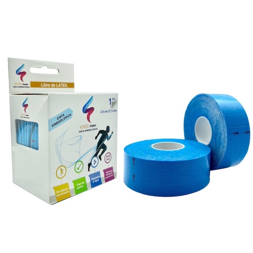 [KINESITAPE1] Cinta Kinesiológica 1" (2.5 cm) por 5 Metros. Caja Con 2 Piezas (AZUL)