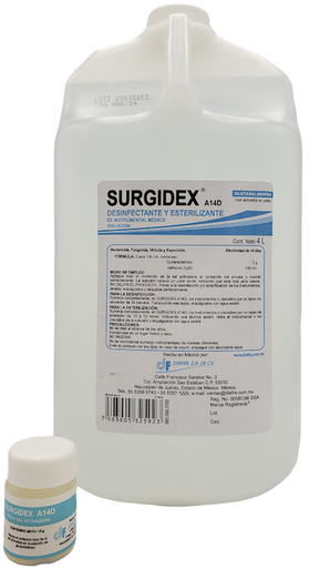 [060.066.0765] Desinfectante esterilizante Glutaraldehído al 2% con activador en polvo galón 4 L. Surgidex