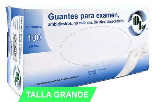 [GEGR] Guantes de látex no estériles para exámen médico. Tamaño Grande. Caja con 100 piezas.