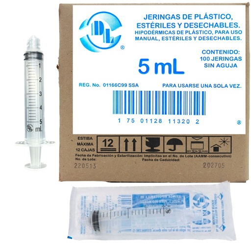 [060.550.0438 (J05P)] Jeringa de plástico 5 ml sin aguja. Caja con 100 piezas